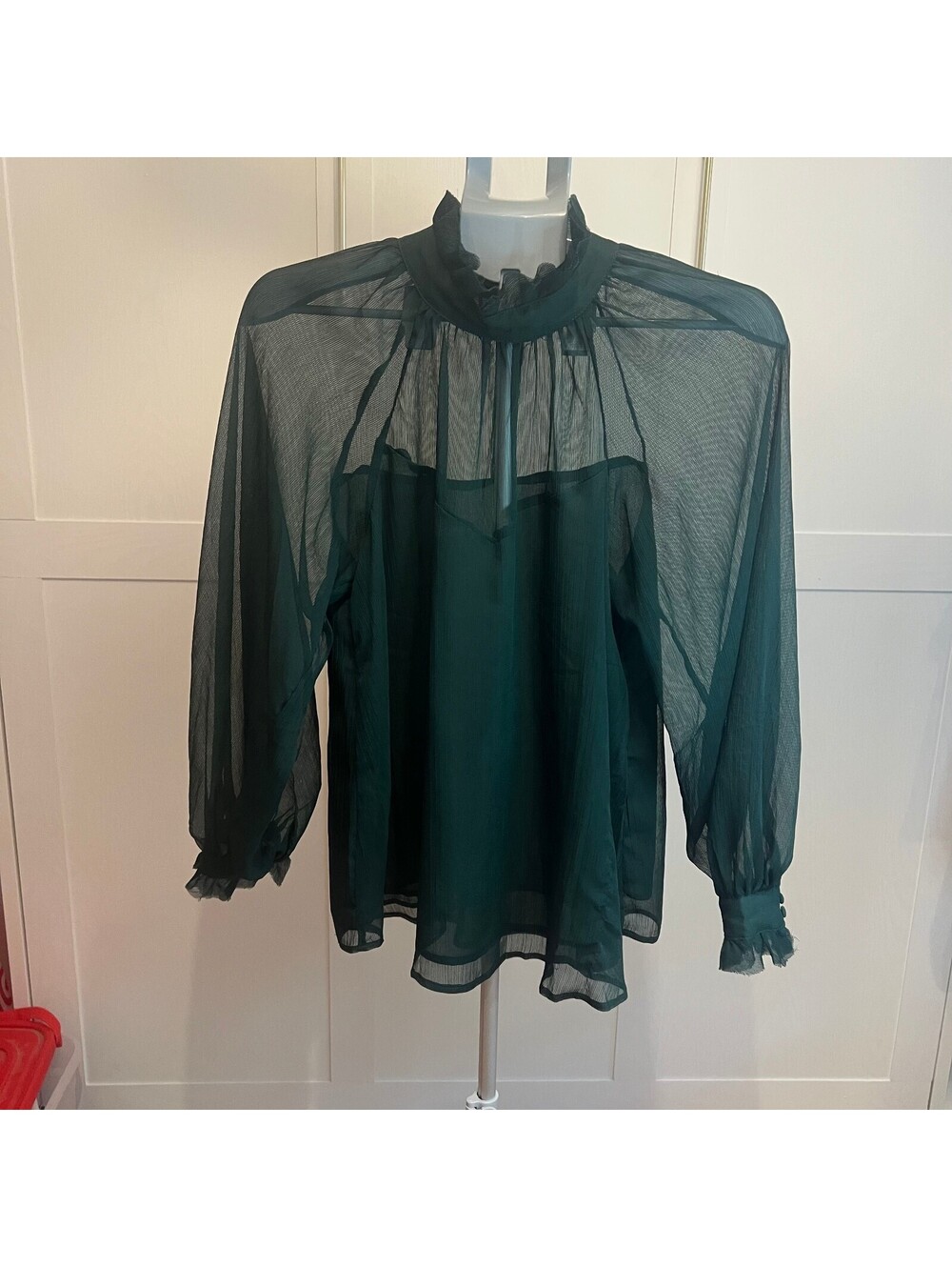By The River Hunter Green Sheer Mesh Blouse Medium